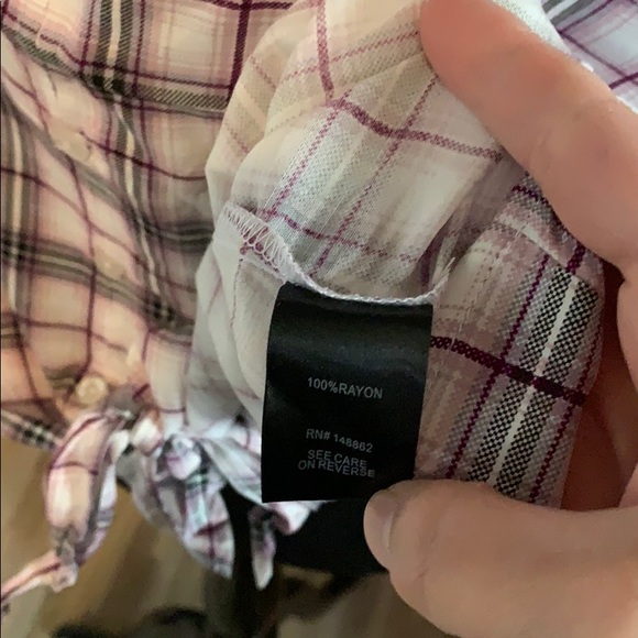 TORRID berry plaid challis tie front midi blouse! - Picture 8 of 8